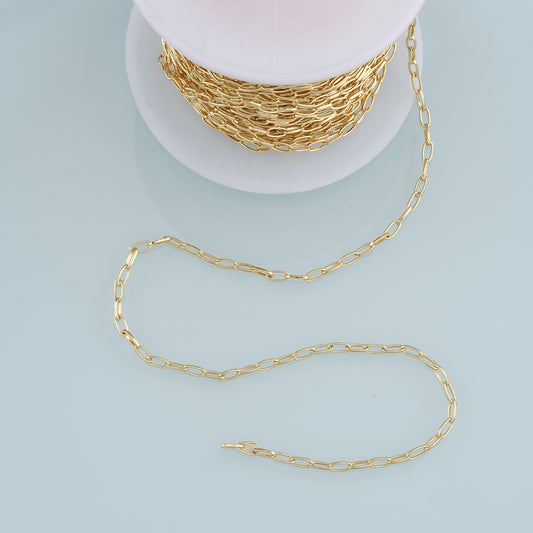 Gold Oval Chain,18K Gold Filled Rectangle Paper Clip Chain for Necklace Bracelet DIY Jewelry Making Supply