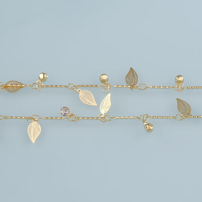 Gold Leaf Chain,18K Gold Filled Leaf Chain for Necklace Bracelet DIY Jewelry Making Supply