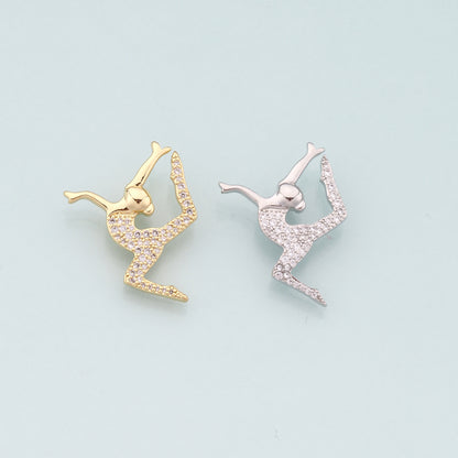 18K Gold Filled Ballet Pendant,CZ Micro Pave Dance Charm Bracelet Necklace for DIY Jewelry Making Supply