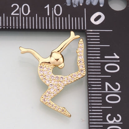 18K Gold Filled Ballet Pendant,CZ Micro Pave Dance Charm Bracelet Necklace for DIY Jewelry Making Supply