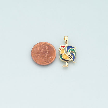 Gold Rooster Charms,18K Gold Filled Rooster Pendant,Enamel Animal Charm Bracelet Necklace for DIY Jewelry Making Supply