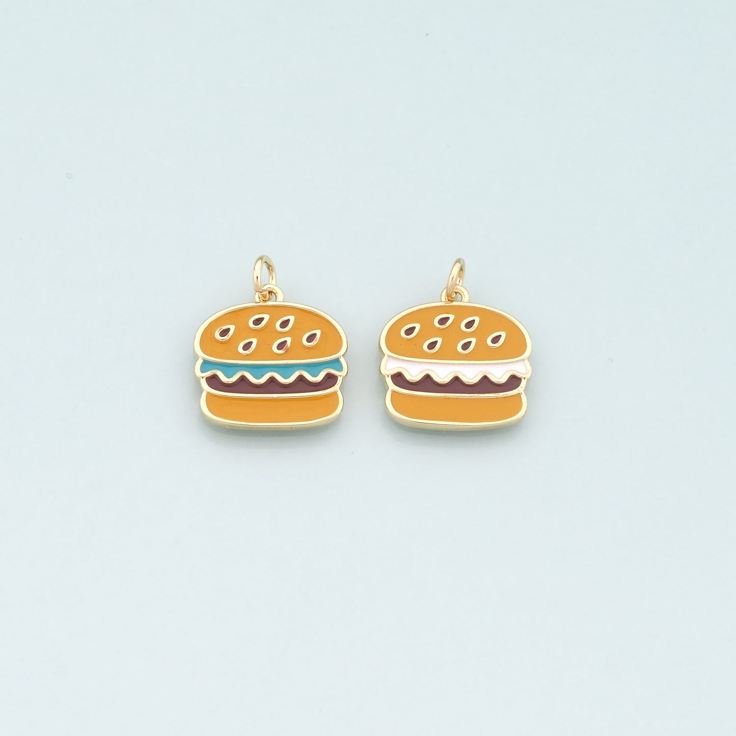 18K Gold Filled Hamburger Pendant,Enamel Gourmet Charm Bracelet Necklace for DIY Jewelry Making Supply