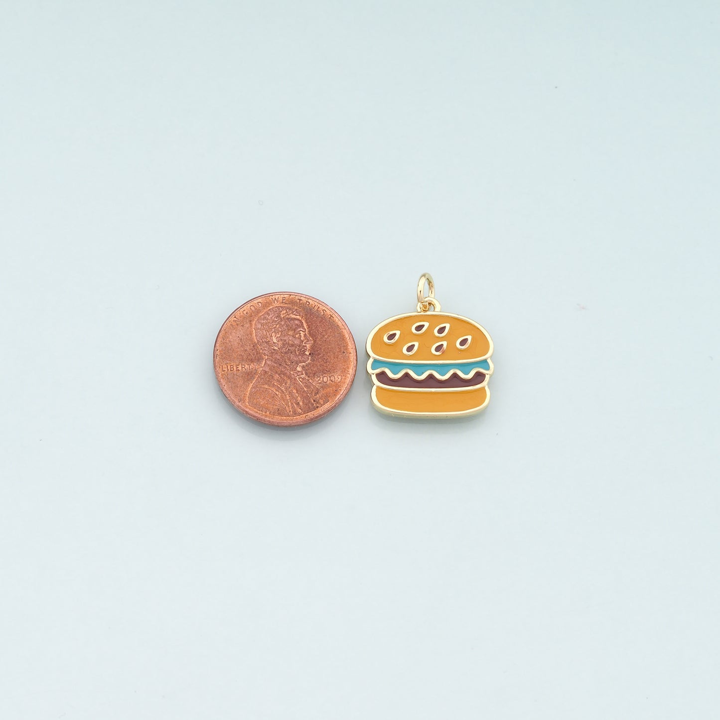 18K Gold Filled Hamburger Pendant,Enamel Gourmet Charm Bracelet Necklace for DIY Jewelry Making Supply
