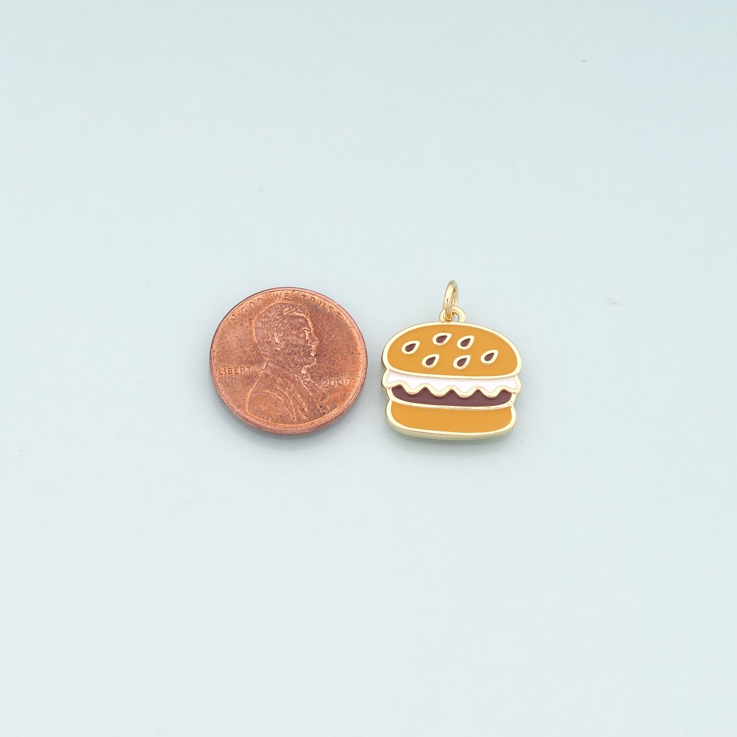 18K Gold Filled Hamburger Pendant,Enamel Gourmet Charm Bracelet Necklace for DIY Jewelry Making Supply