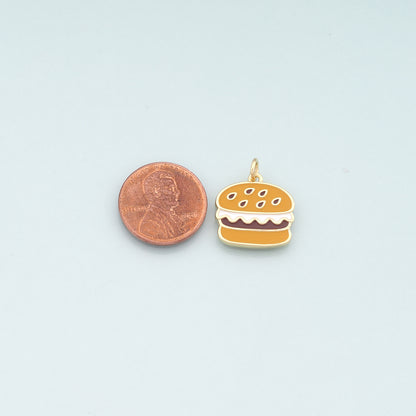 18K Gold Filled Hamburger Pendant,Enamel Gourmet Charm Bracelet Necklace for DIY Jewelry Making Supply