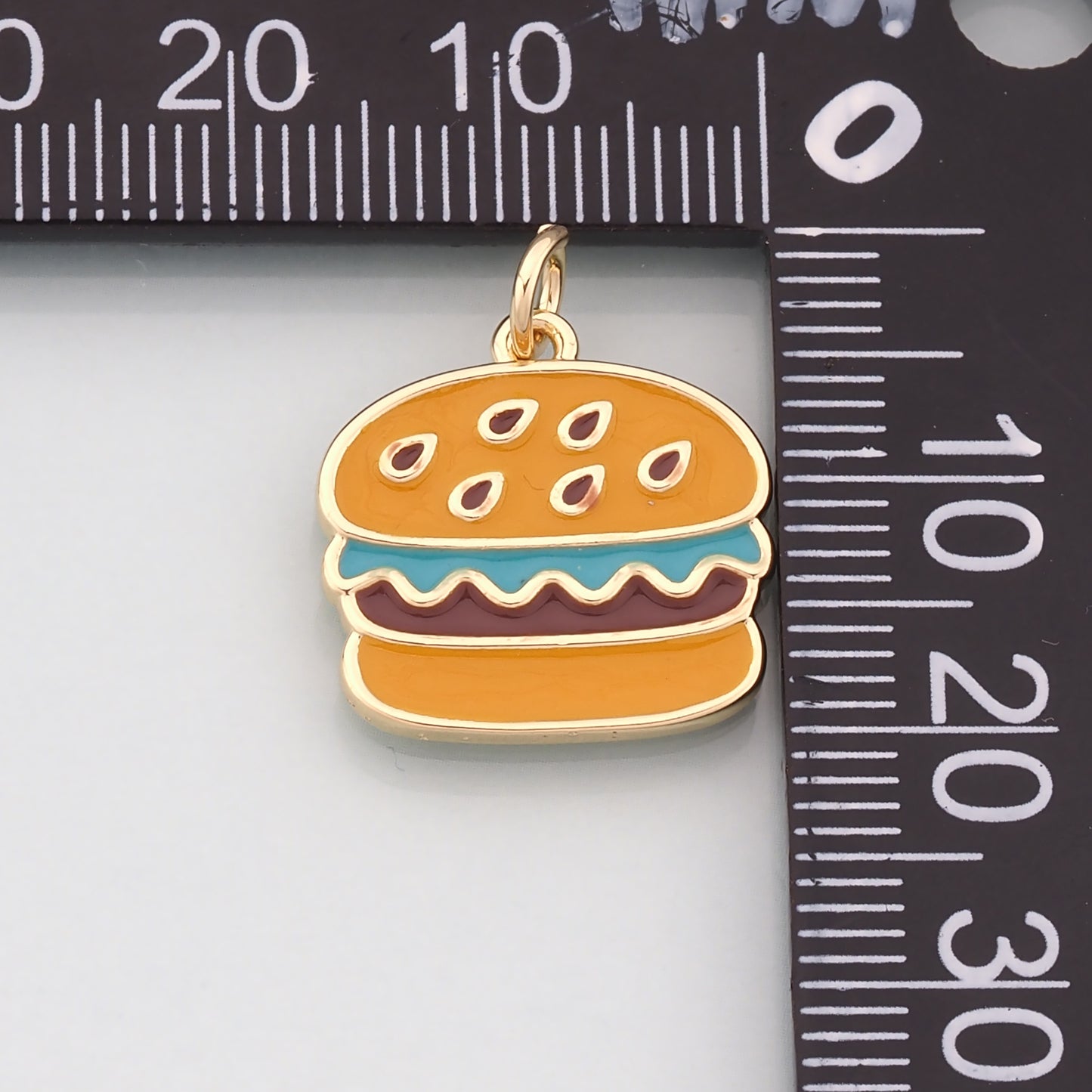 18K Gold Filled Hamburger Pendant,Enamel Gourmet Charm Bracelet Necklace for DIY Jewelry Making Supply