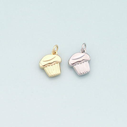 Gold Dessert Charms,18K Gold Filled Cake Pendant,Cake Charm Bracelet Necklace for DIY Jewelry Making Supply