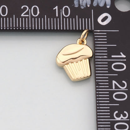 Gold Dessert Charms,18K Gold Filled Cake Pendant,Cake Charm Bracelet Necklace for DIY Jewelry Making Supply