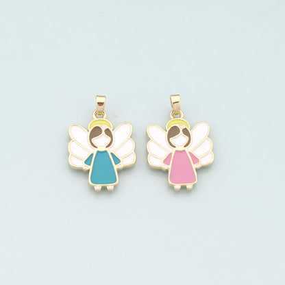 Gold Angel Wings Charms,18K Gold Filled Angel Pendant,Enamel Angel Charm Bracelet Necklace for DIY Jewelry Making Supply
