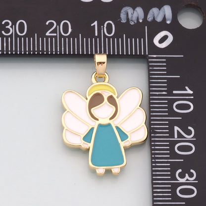 Gold Angel Wings Charms,18K Gold Filled Angel Pendant,Enamel Angel Charm Bracelet Necklace for DIY Jewelry Making Supply