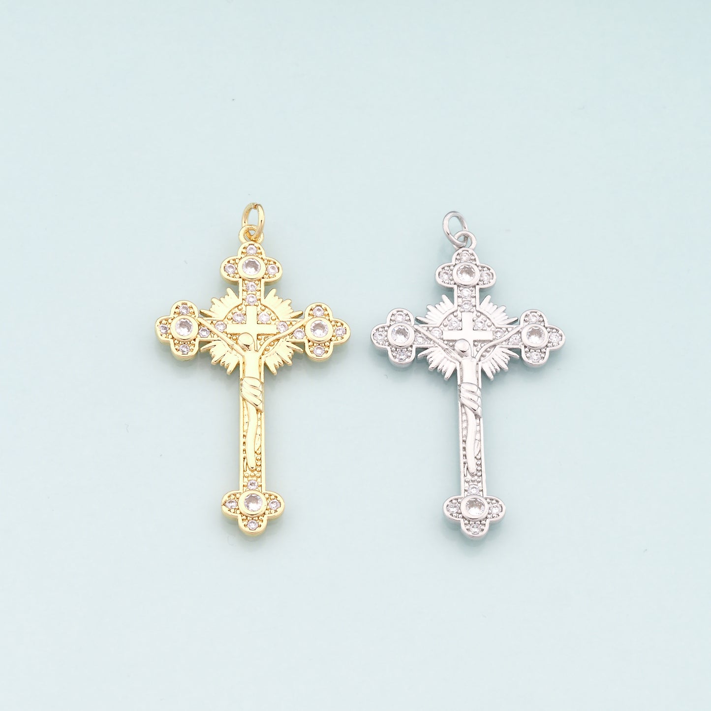 Gold Jesus Charms,18K Gold Filled Cross Pendant,CZ Micro Pvae Religion Charm Bracelet Necklace for DIY Jewelry Making Supply