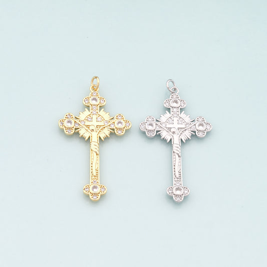 Gold Jesus Charms,18K Gold Filled Cross Pendant,CZ Micro Pvae Religion Charm Bracelet Necklace for DIY Jewelry Making Supply