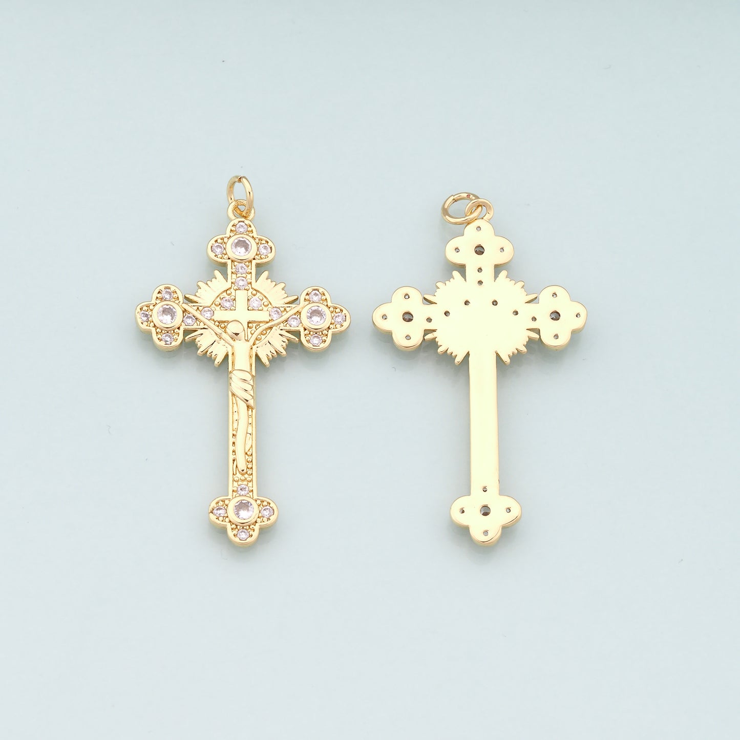 Gold Jesus Charms,18K Gold Filled Cross Pendant,CZ Micro Pvae Religion Charm Bracelet Necklace for DIY Jewelry Making Supply