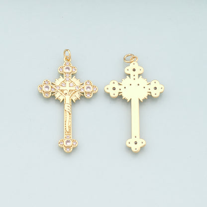 Gold Jesus Charms,18K Gold Filled Cross Pendant,CZ Micro Pvae Religion Charm Bracelet Necklace for DIY Jewelry Making Supply
