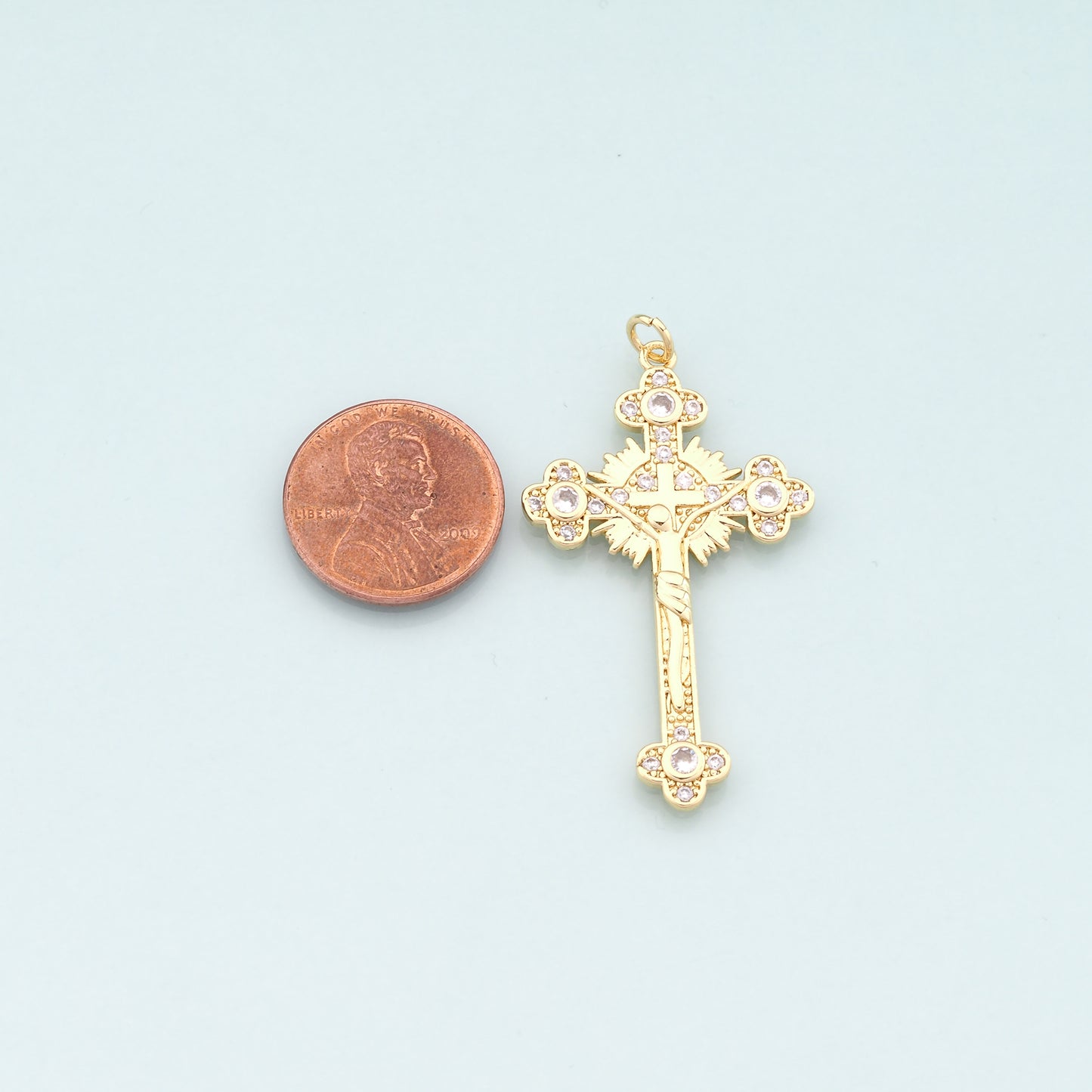 Gold Jesus Charms,18K Gold Filled Cross Pendant,CZ Micro Pvae Religion Charm Bracelet Necklace for DIY Jewelry Making Supply