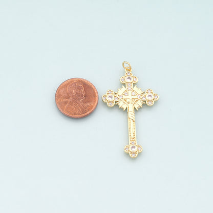 Gold Jesus Charms,18K Gold Filled Cross Pendant,CZ Micro Pvae Religion Charm Bracelet Necklace for DIY Jewelry Making Supply