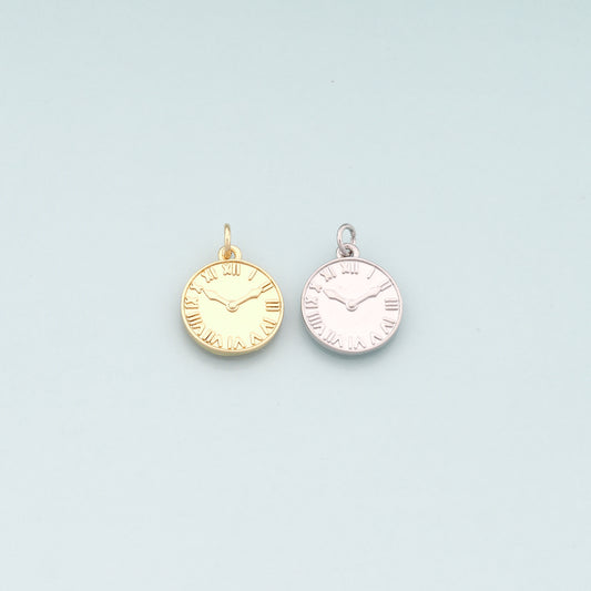 Gold Time Charms,18K Gold Filled Clock Pendant,Clock Charm Bracelet Necklace for DIY Jewelry Making Supply
