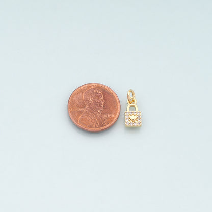 Gold Key Lock Charms,18K Gold Filled Lock Pendant,CZ Micro Pave Lock Charm Bracelet Necklace for DIY Jewelry Making Supply