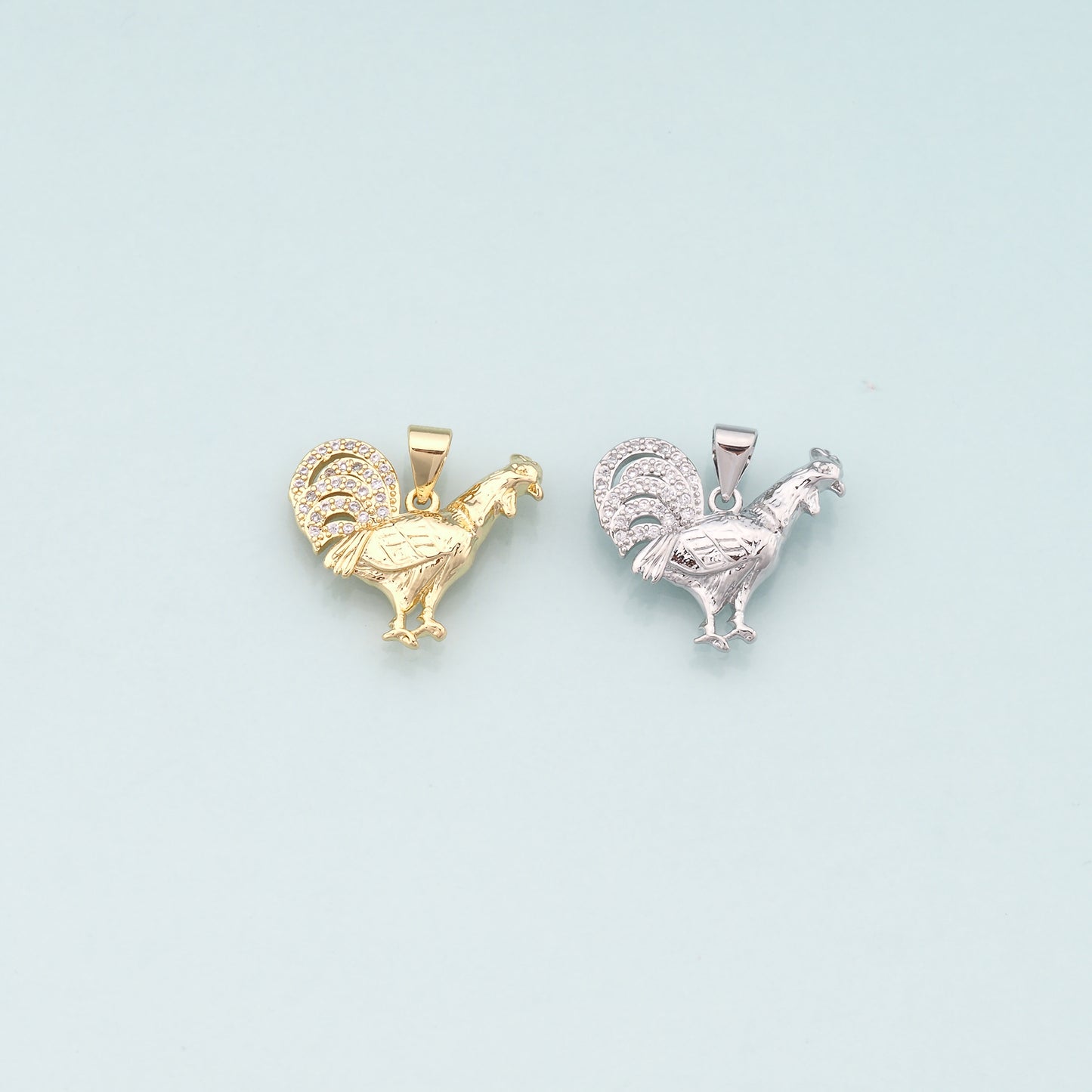 Gold Rooster Charms,18K Gold Filled Rooster Pendant,CZ Micro Pave Animal Charm Bracelet Necklace for DIY Jewelry Making Supply