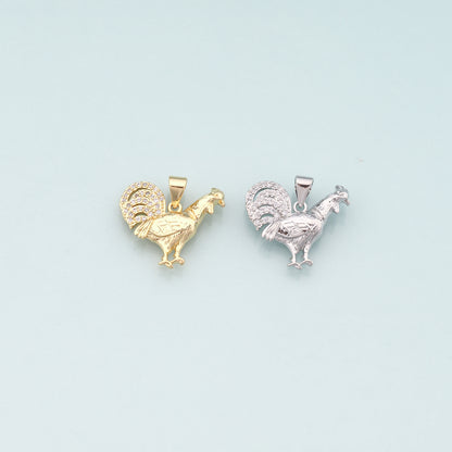 Gold Rooster Charms,18K Gold Filled Rooster Pendant,CZ Micro Pave Animal Charm Bracelet Necklace for DIY Jewelry Making Supply