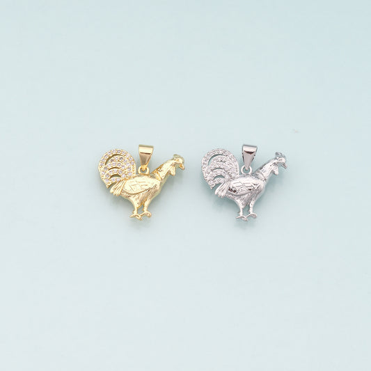 Gold Rooster Charms,18K Gold Filled Rooster Pendant,CZ Micro Pave Animal Charm Bracelet Necklace for DIY Jewelry Making Supply