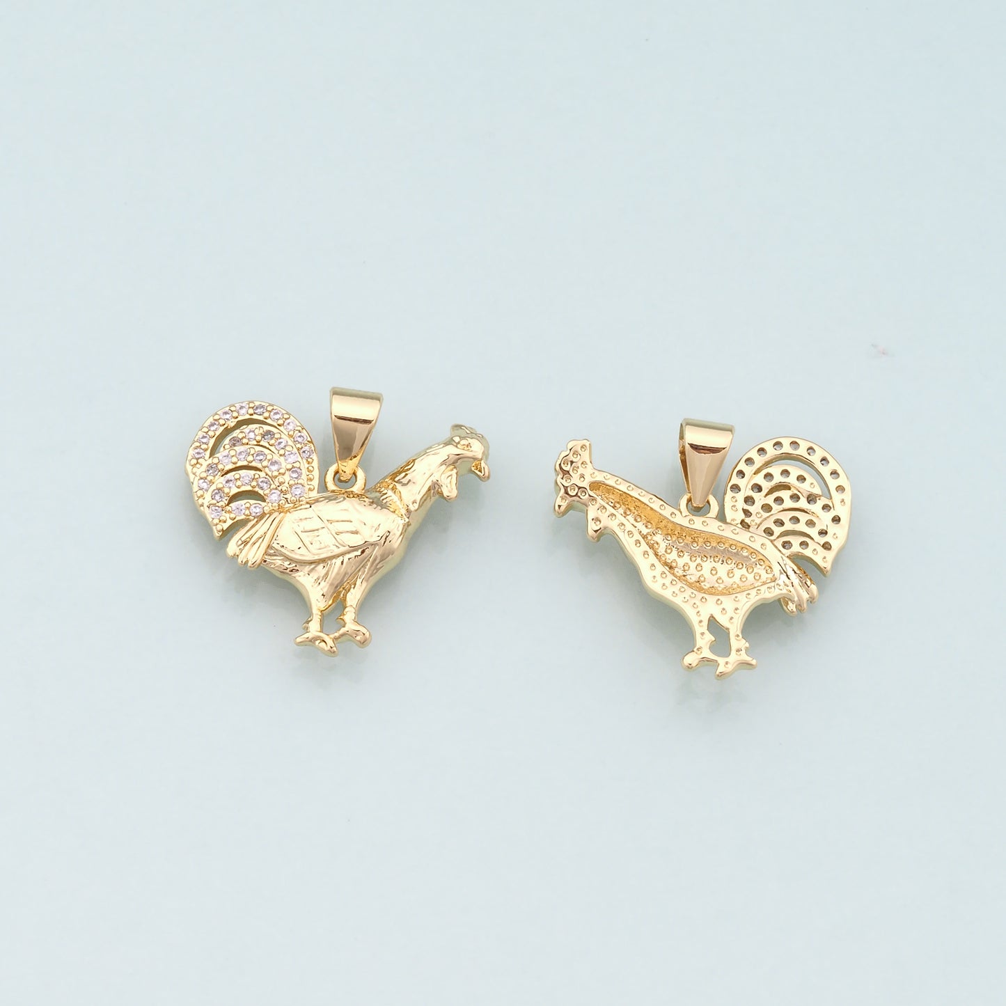 Gold Rooster Charms,18K Gold Filled Rooster Pendant,CZ Micro Pave Animal Charm Bracelet Necklace for DIY Jewelry Making Supply