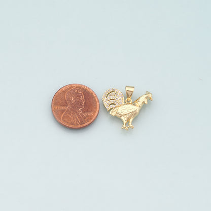 Gold Rooster Charms,18K Gold Filled Rooster Pendant,CZ Micro Pave Animal Charm Bracelet Necklace for DIY Jewelry Making Supply