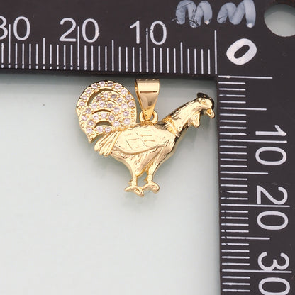 Gold Rooster Charms,18K Gold Filled Rooster Pendant,CZ Micro Pave Animal Charm Bracelet Necklace for DIY Jewelry Making Supply