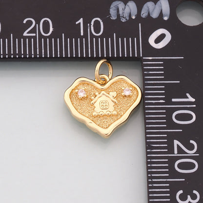 18K Gold Filled Home Pendant,CZ Micro Pave Home Charm Bracelet Necklace for DIY Jewelry Making Supply