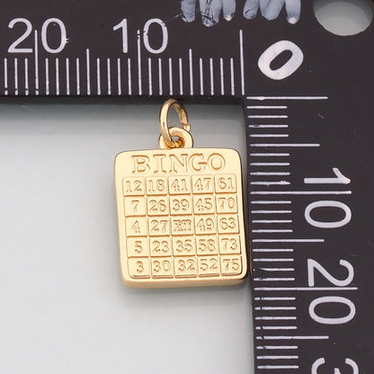 18K Gold Filled Bingo Pendant,Dainty Game Charm Bracelet Necklace for DIY Jewelry Making Supply