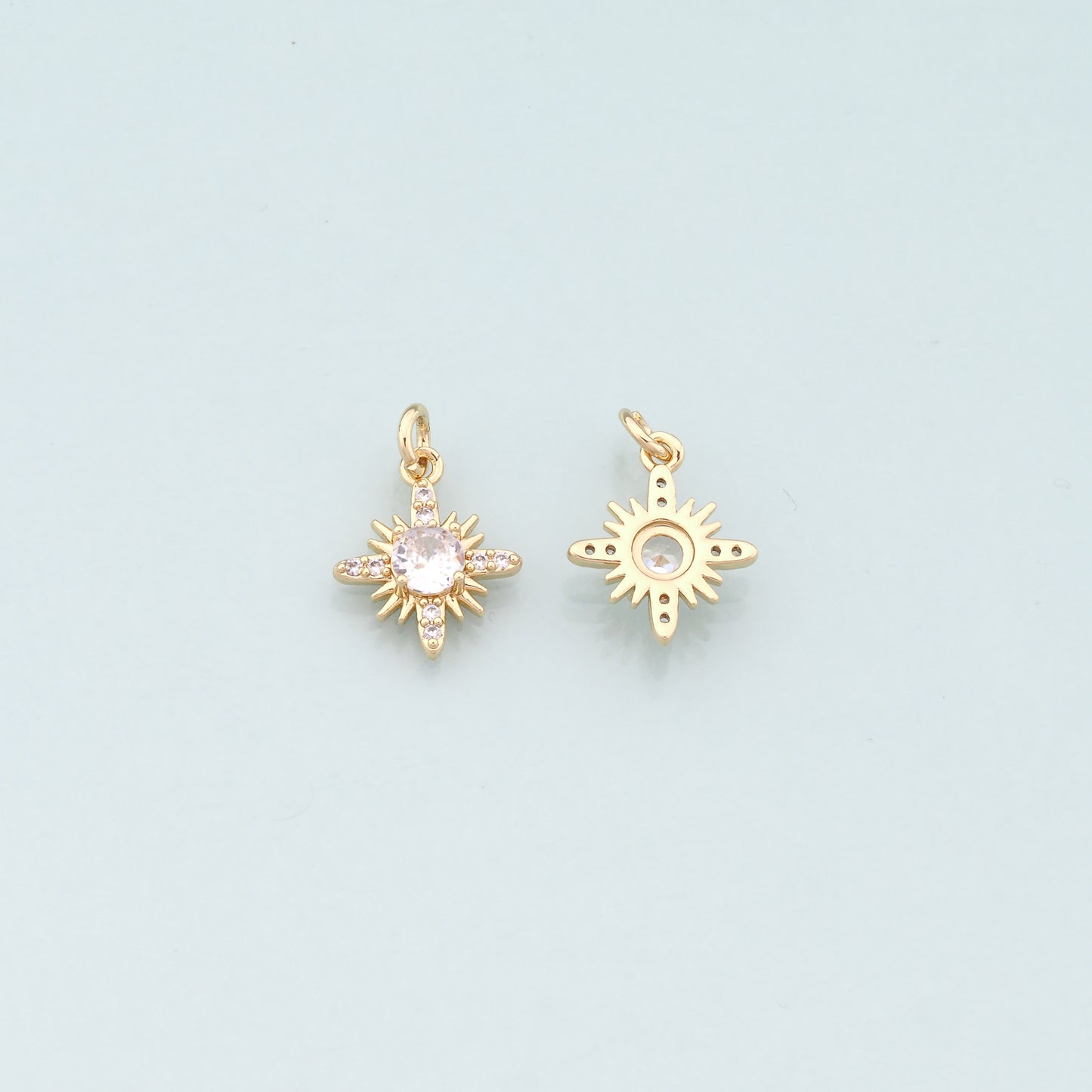 Gold Celestial Charms,18K Gold Filled Star Pendant,CZ Micro Pave North Star Charm Bracelet Necklace for DIY Jewelry Making Supply