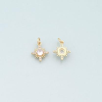 Gold Celestial Charms,18K Gold Filled Star Pendant,CZ Micro Pave North Star Charm Bracelet Necklace for DIY Jewelry Making Supply