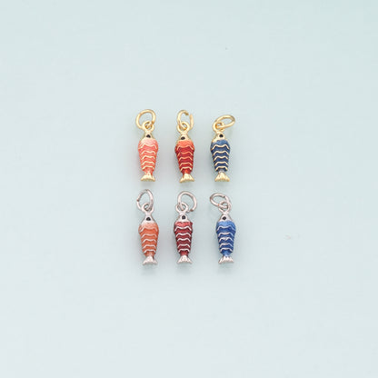 Gold Fish Charms,18K Gold Filled Fish Pendant,Enamel Ocean Charm Bracelet Necklace for DIY Jewelry Making Supply
