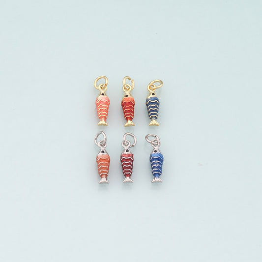 Gold Fish Charms,18K Gold Filled Fish Pendant,Enamel Ocean Charm Bracelet Necklace for DIY Jewelry Making Supply