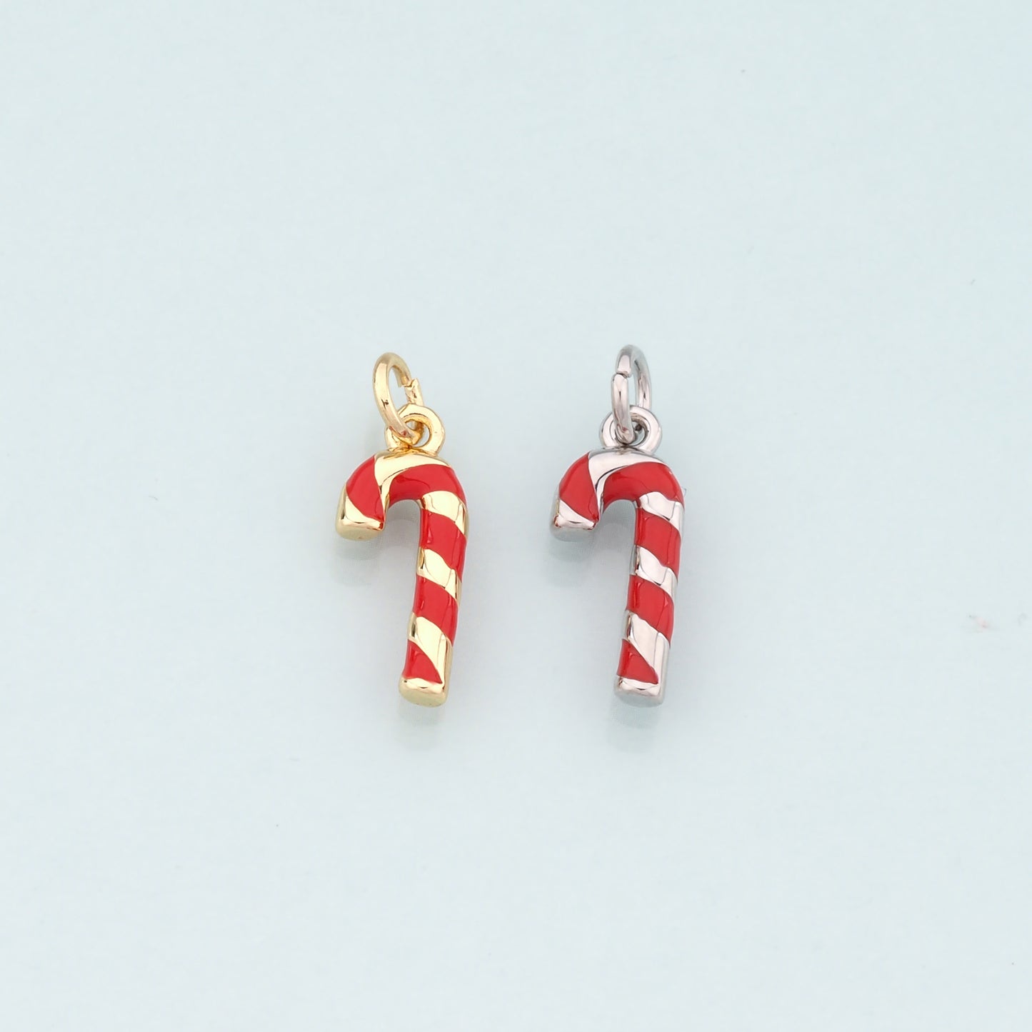 Gold Christmas Charms,18K Gold Filled Enamel Christmas Cane Pendant Charm Bracelet Necklace for DIY Jewelry Making Supply