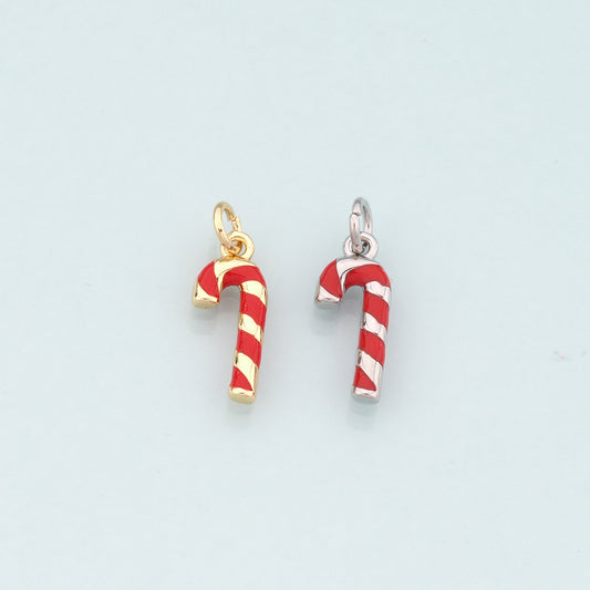 Gold Christmas Charms,18K Gold Filled Enamel Christmas Cane Pendant Charm Bracelet Necklace for DIY Jewelry Making Supply