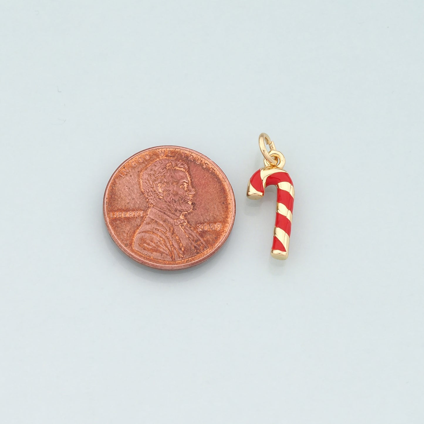 Gold Christmas Charms,18K Gold Filled Enamel Christmas Cane Pendant Charm Bracelet Necklace for DIY Jewelry Making Supply
