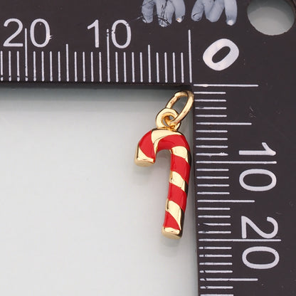 Gold Christmas Charms,18K Gold Filled Enamel Christmas Cane Pendant Charm Bracelet Necklace for DIY Jewelry Making Supply