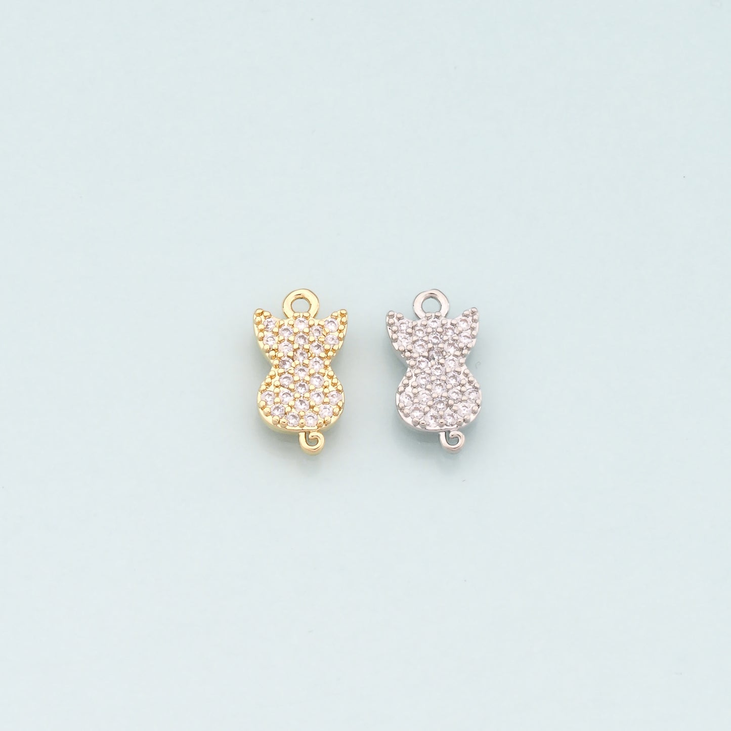 Gold Cat Charms,18K Gold Filled Cat Pendant,CZ Micro Pave Cat Charm Bracelet Necklace for DIY Jewelry Making Supply