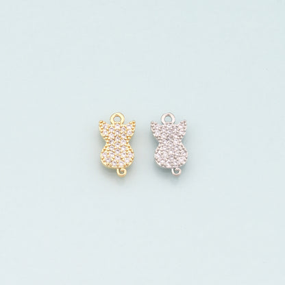 Gold Cat Charms,18K Gold Filled Cat Pendant,CZ Micro Pave Cat Charm Bracelet Necklace for DIY Jewelry Making Supply