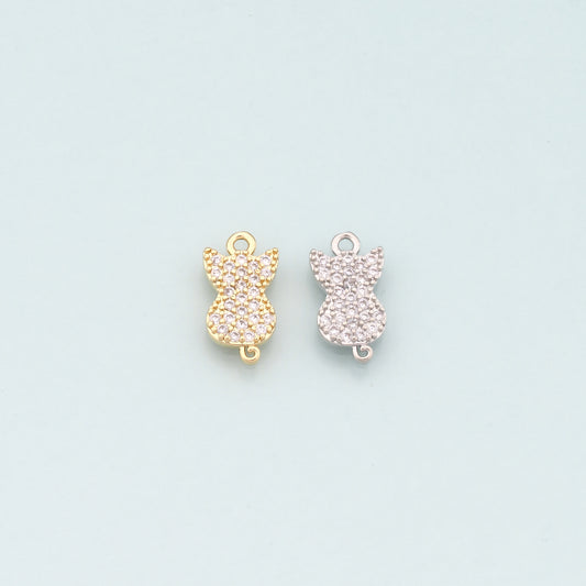 Gold Cat Charms,18K Gold Filled Cat Pendant,CZ Micro Pave Cat Charm Bracelet Necklace for DIY Jewelry Making Supply