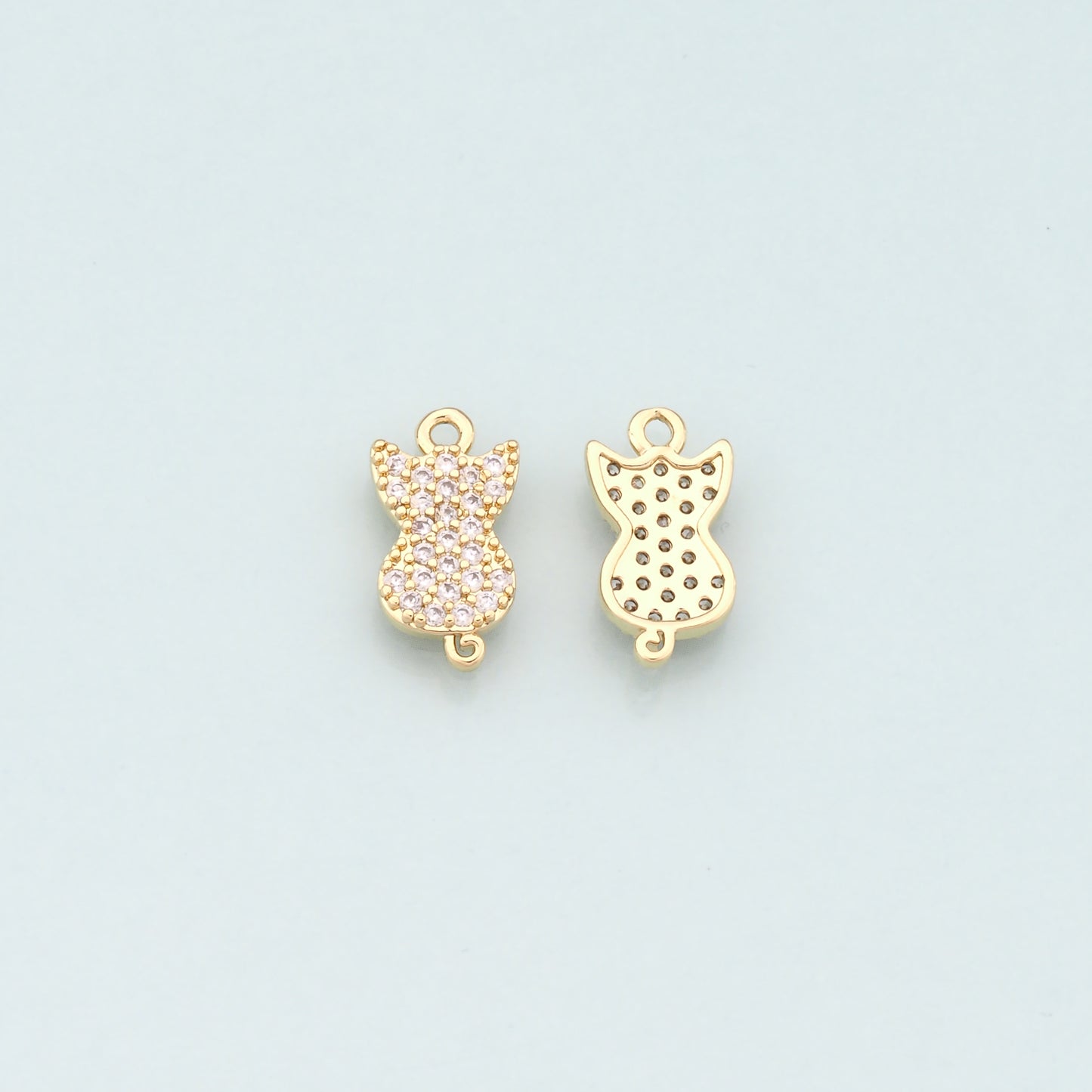 Gold Cat Charms,18K Gold Filled Cat Pendant,CZ Micro Pave Cat Charm Bracelet Necklace for DIY Jewelry Making Supply