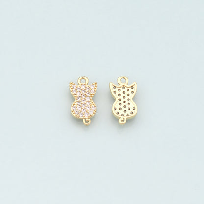 Gold Cat Charms,18K Gold Filled Cat Pendant,CZ Micro Pave Cat Charm Bracelet Necklace for DIY Jewelry Making Supply