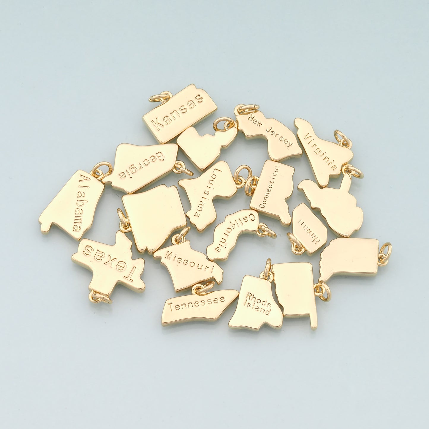Gold US State Charms, 18K Gold Filled State Map Pendant, State Charm Bracelet Necklace for DIY Jewelry Making Supply