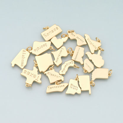 Gold US State Charms, 18K Gold Filled State Map Pendant, State Charm Bracelet Necklace for DIY Jewelry Making Supply