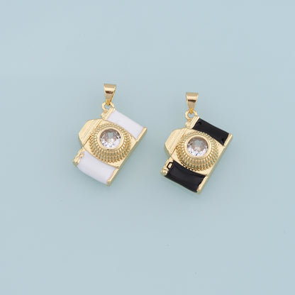 Gold Camera Charms,18K Gold Filled Enamel Camera Pendant,Camera Charm Bracelet Necklace for DIY Jewelry Making Supply