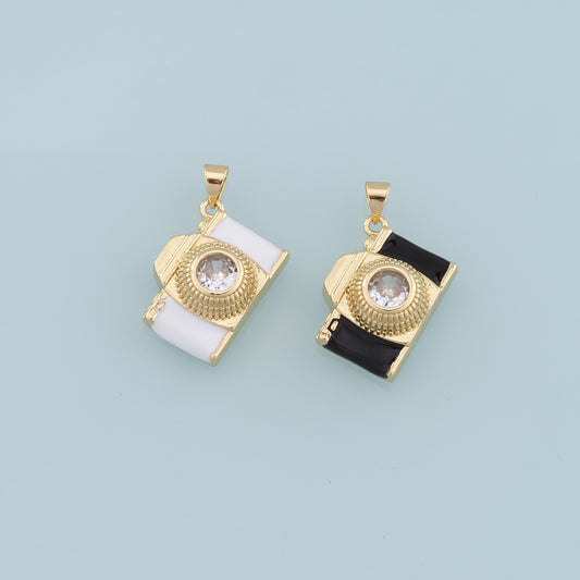 Gold Camera Charms,18K Gold Filled Enamel Camera Pendant,Camera Charm Bracelet Necklace for DIY Jewelry Making Supply
