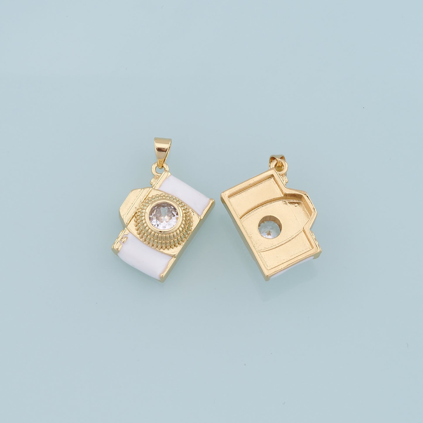 Gold Camera Charms,18K Gold Filled Enamel Camera Pendant,Camera Charm Bracelet Necklace for DIY Jewelry Making Supply