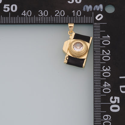 Gold Camera Charms,18K Gold Filled Enamel Camera Pendant,Camera Charm Bracelet Necklace for DIY Jewelry Making Supply