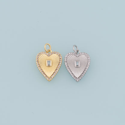 18K Gold Filled Heart Pendant,CZ Heart Charm Bracelet Necklace for DIY Jewelry Making Supply